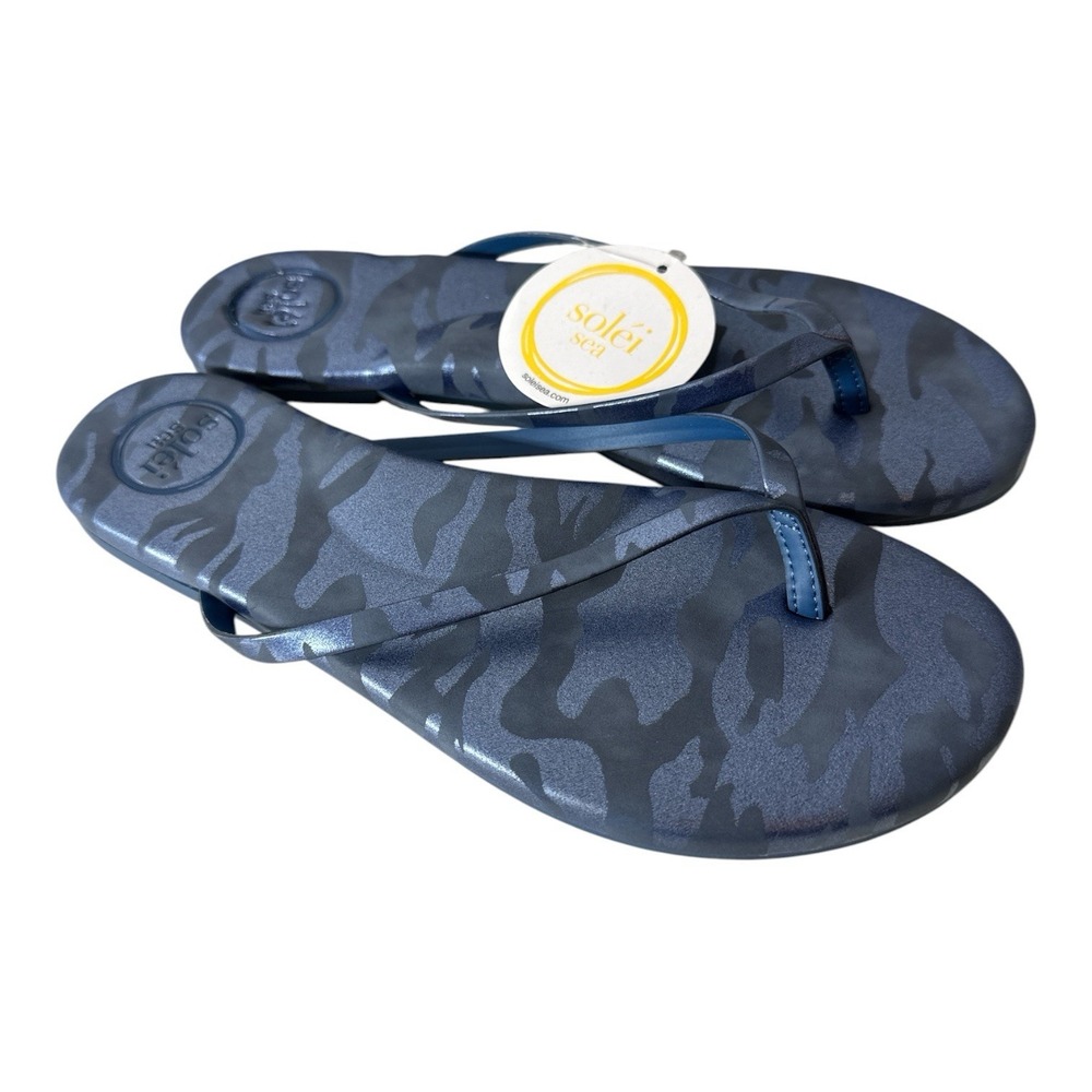 New Solei Sea Indie Thong Flip Flop Sandals Size 7 Designer Camouflage Blue
